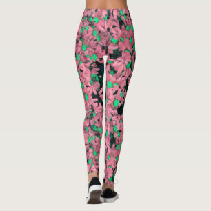 Leggings Impression florale rose et verte Fantastique