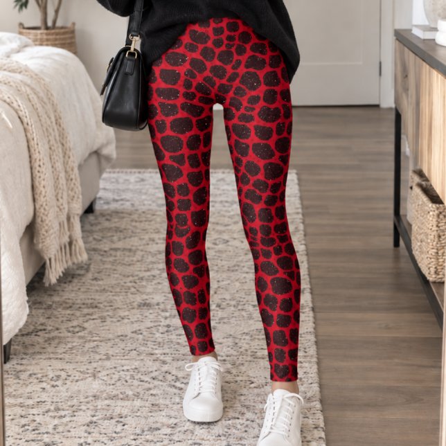 Leggings Impression Girafe Rouge Noir (Créateur téléchargé)