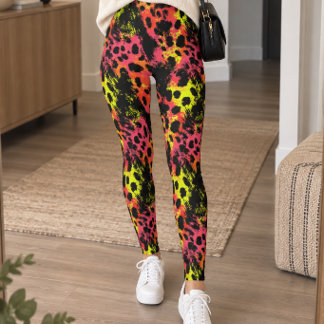Leggings Impression léopard abstraite néon