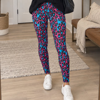Leggings Impression léopard bleu rose néon