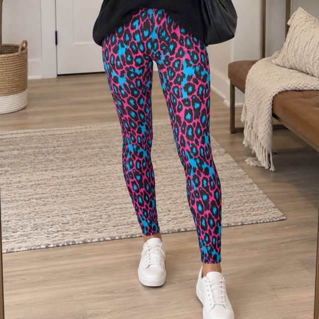 Leggings Impression léopard bleu rose néon (Créateur téléchargé)