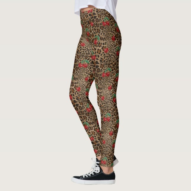 Leggings Impression léopard motif cerise rouge (Gauche)