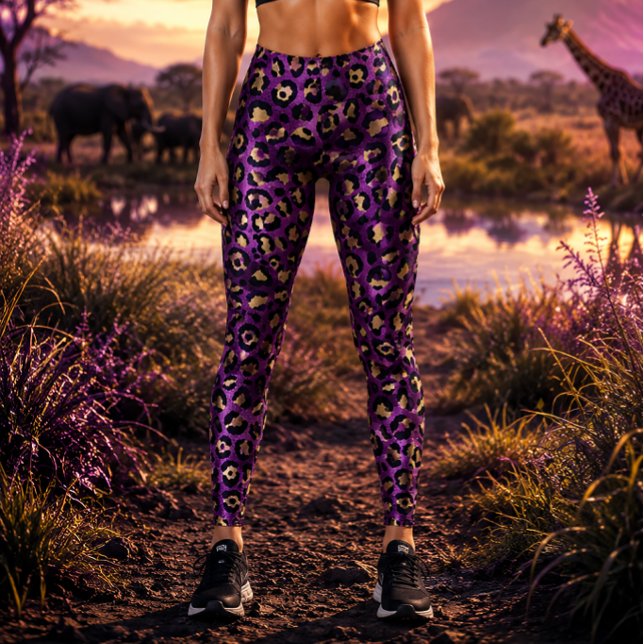 Leggings Impression léopard violet et or (Créateur téléchargé)
