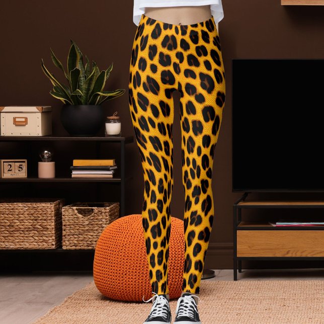 Leggings Impression motif safari peau léopard noir orange (Créateur téléchargé)
