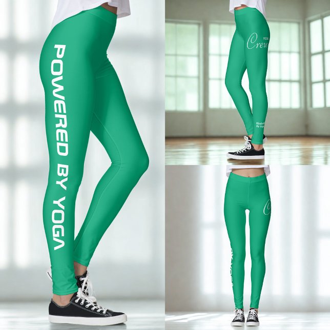 Leggings Impression personnalisée Yoga Crew Vert Bleu (Crew green yoga leggings. Three views.)