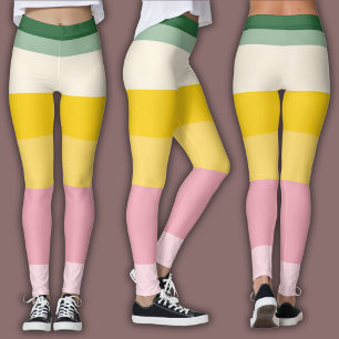 Leggings Impression Rétro Bloc de Couleur
