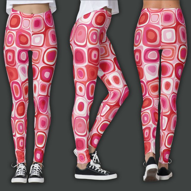 Leggings Impression Rétro | Mod-Cercle Rose (Créateur téléchargé)