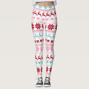 Leggings Impression Rouge, Bleue Et Rose Fair Isle