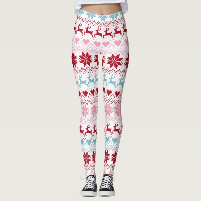 Leggings Impression Rouge, Bleue Et Rose Fair Isle (Devant)