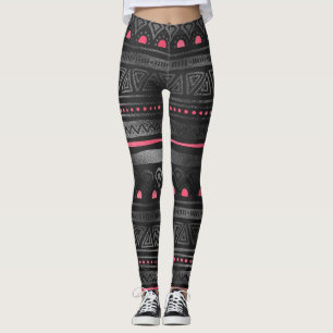 Leggings Impression Tribale noire avec accents roses