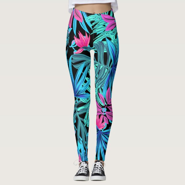 Leggings Impression tropicale bleue et rose (Devant)