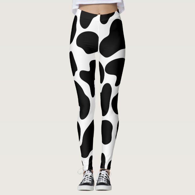 Leggings Impression vache noir et blanc ferme rustique (Devant)