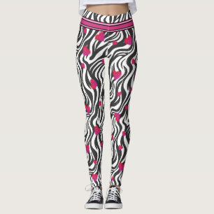 Leggings Impression Zebra avec coeur étincelant rose chaud
