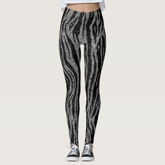 Leggings Impression Zèbre Noir et Gris Argent (Devant)