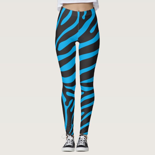 Leggings Impression Zèbre noir et turquoise (Devant)