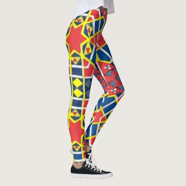 Leggings imprimé abstrait rouge blanc jaune (Droite)