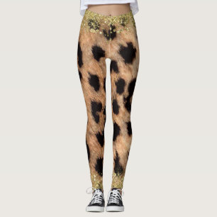 Leggings Imprimé Animal Léopard Guépard Pailleur Doré Tenda