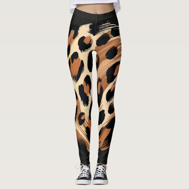 Leggings Imprimé animalier léopard peint en noir marron crè (Devant)