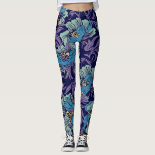 Leggings Imprimé botanique bleu et sarcelle gras Motif flor