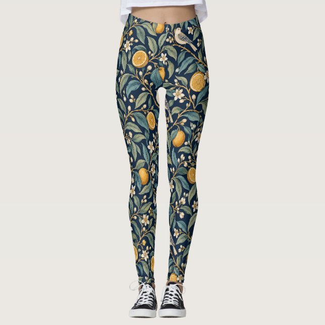 Leggings Imprimé Botanique Citrus de Minuit (Devant)
