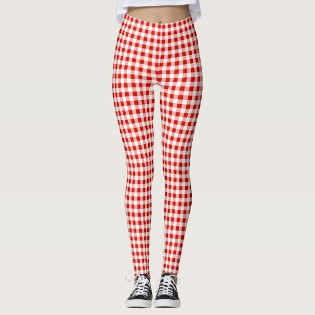 Leggings Imprimé carreaux rouge et blanc Gingham (Devant)