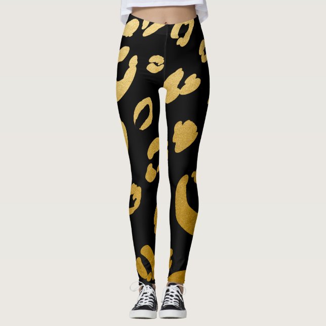 Leggings Imprimé chic d'animal sauvage léopard guépard doré (Devant)