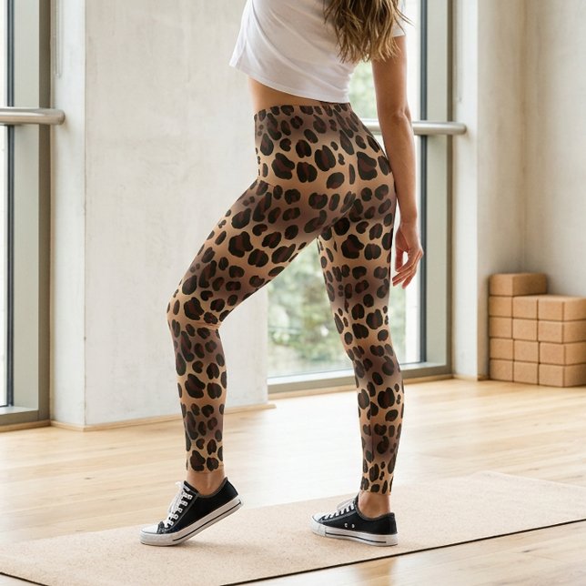Leggings Imprimé cuir animal à motif léopard marron (Brown Leopard Print Animal Skin Fur Pattern Leggings)