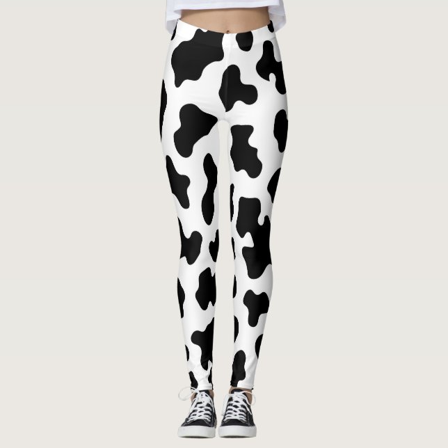 Leggings Imprimé cuir de vache noir et blanc (Devant)