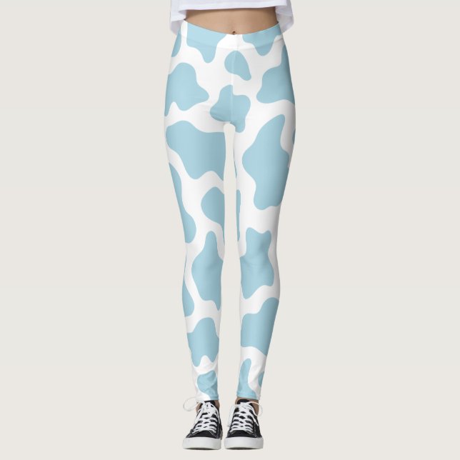 Leggings imprimé de vache bleu pastel kawaii (Devant)