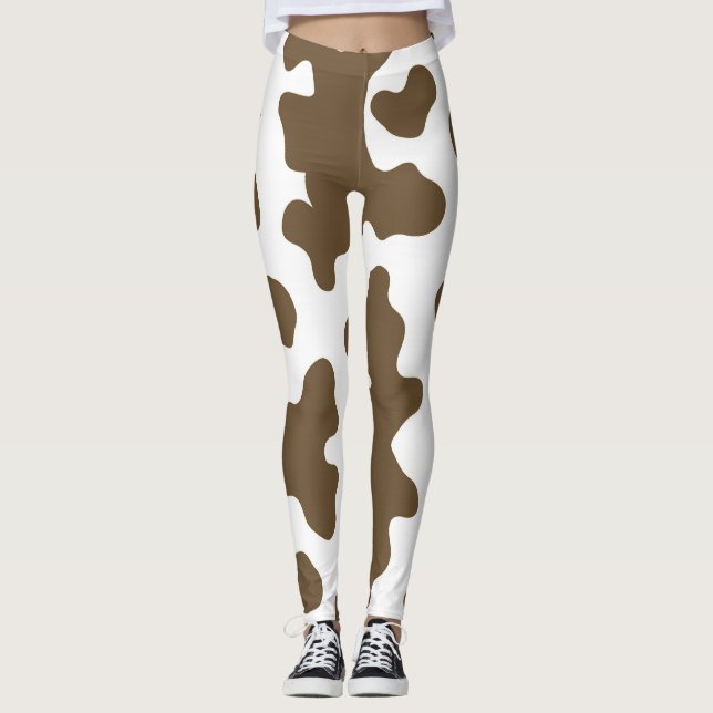 Leggings Imprimé de vache marron rustique et blanc Country  (Devant)