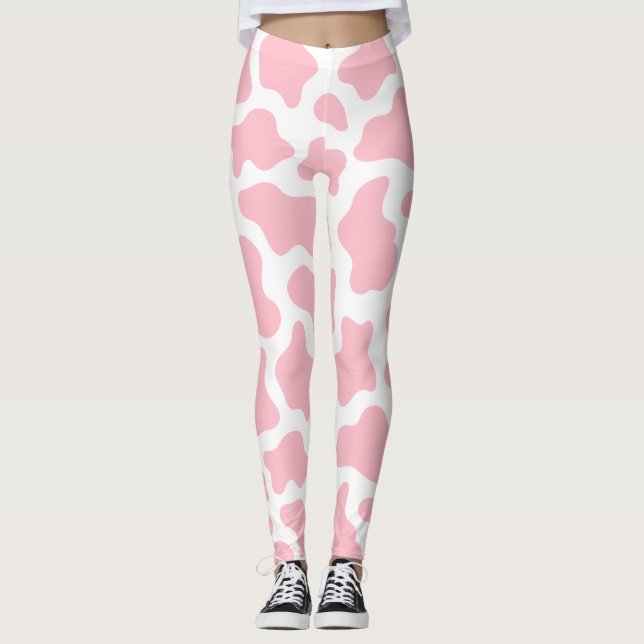 Leggings imprimé de vache rose pastel kawaii (Devant)