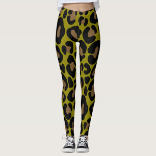 Leggings Imprimé élégant olive vert et noir léopard