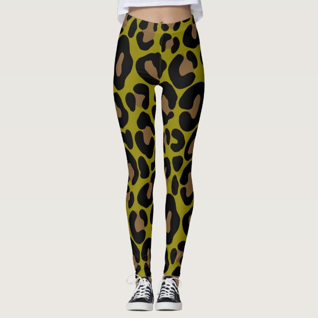 Leggings Imprimé élégant olive vert et noir léopard (Devant)