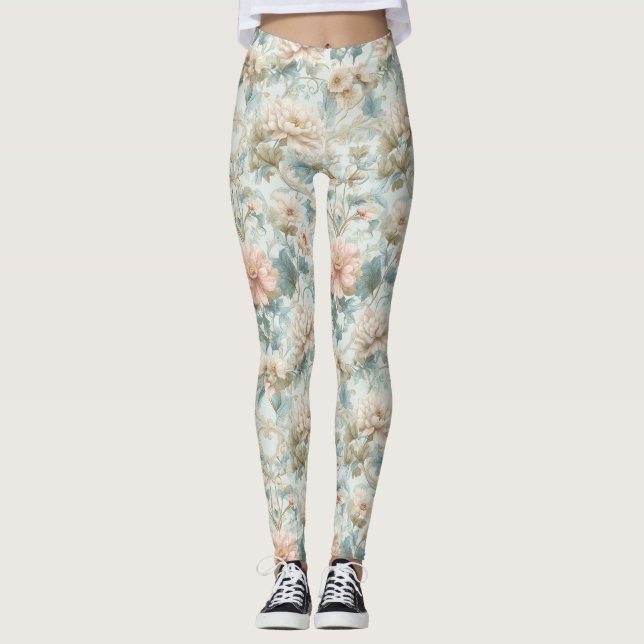 Leggings Imprimé floral pastel régence romantique (Devant)