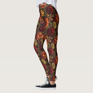 Leggings Imprimé floral vintage couleur rouille