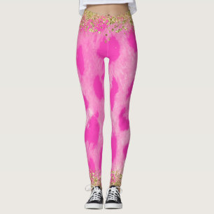 Leggings Imprimé Guépard Léopard Rose Paillettes Dorées Ten