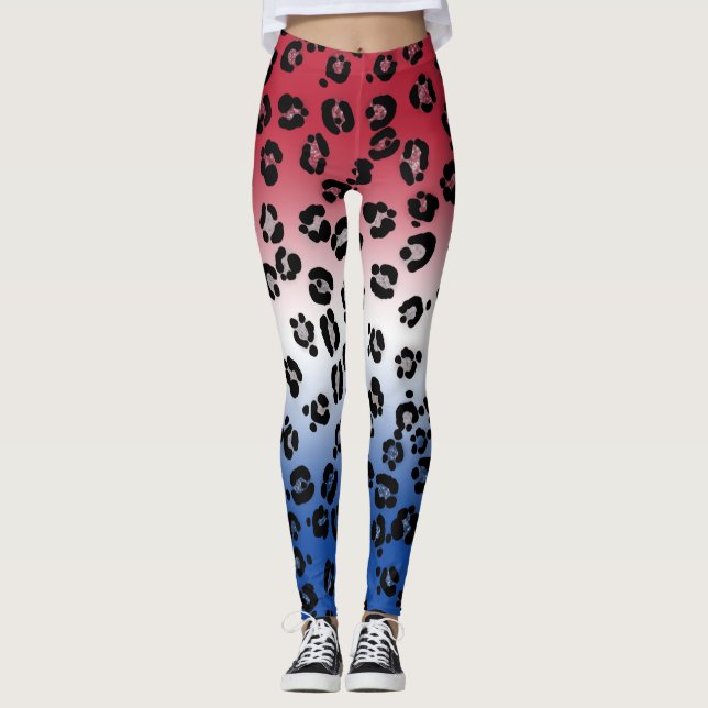 Leggings Imprimé guépard rouge blanc bleu pailleté (Devant)
