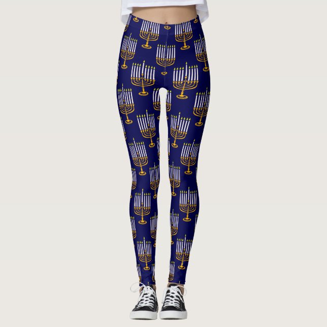 Leggings imprimé juif en bleu menorah hanoukka (Devant)