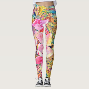 Leggings Imprimé L de palmier tropical et orchidée rose