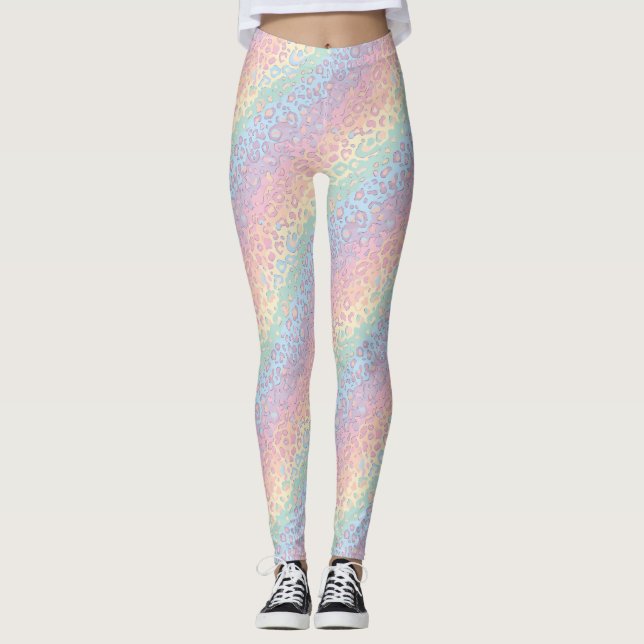 Leggings imprimé léopard arc-en-ciel pastel opale (Devant)