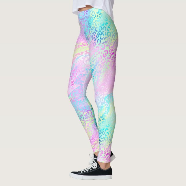 Leggings Imprimé léopard arc-en-ciel scintillant chic fémin (Gauche)
