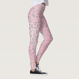 Leggings Imprimé léopard argent rose pastel