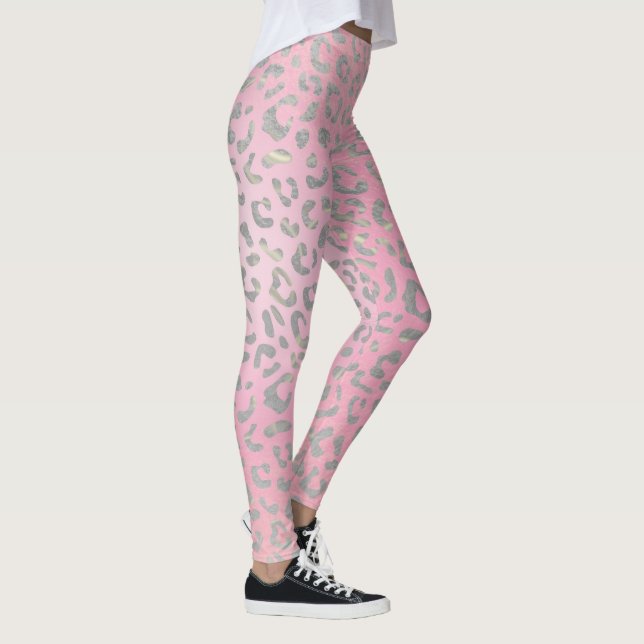 Leggings Imprimé léopard argent rose pastel (Droite)
