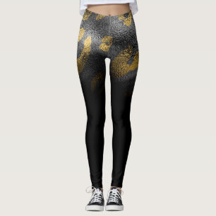 Leggings Imprimé léopard faux guépard or faux brillant noir