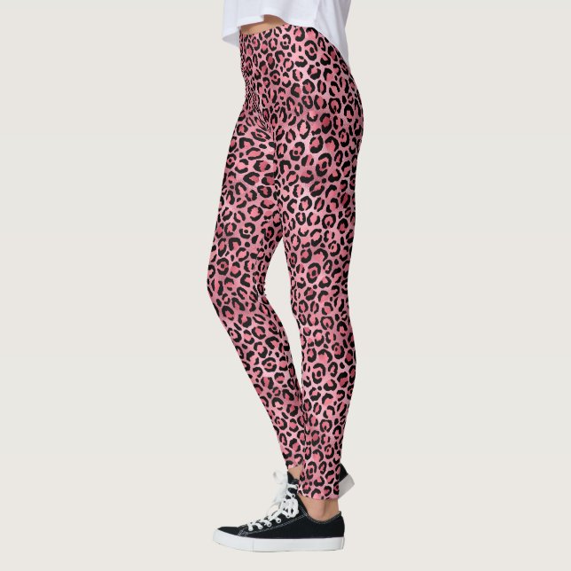 Leggings Imprimé léopard noir rose chic tendance (Gauche)