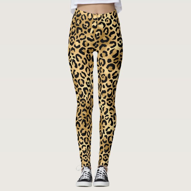 Leggings Imprimé léopard or noir guépard animal tendance (Devant)