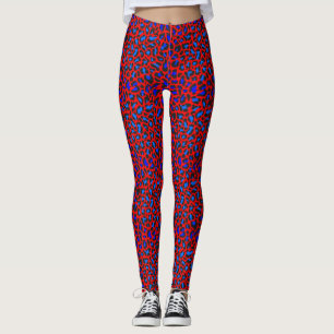 Leggings imprimé léopard rouge bleu noir