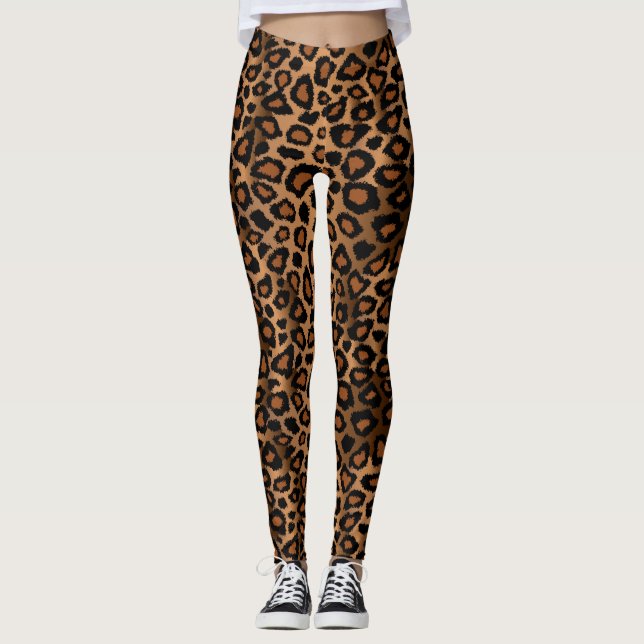 Leggings Imprimer la peau Brown des animaux léopards (Devant)
