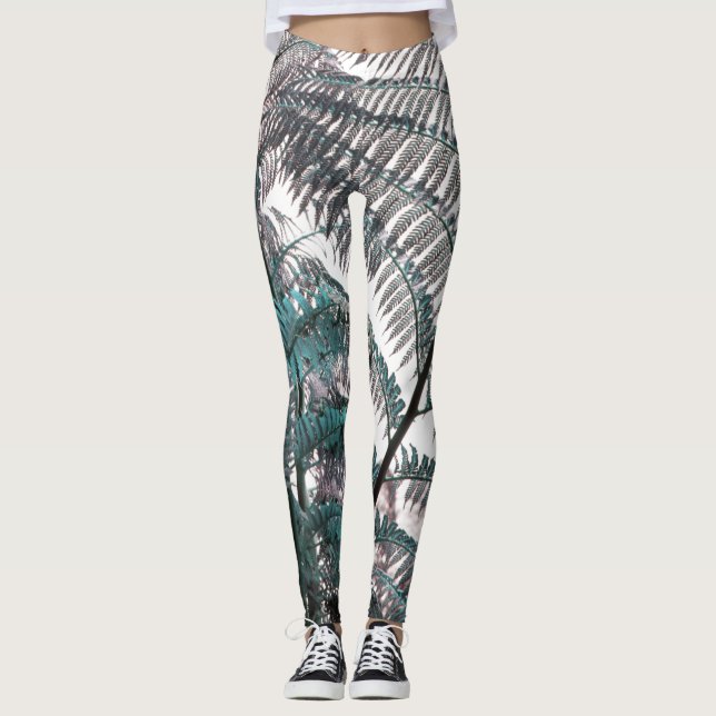 Leggings imprimés à feuilles de fougère verte funk (Devant)