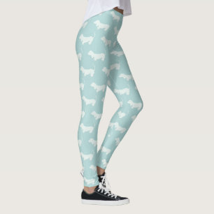 Leggings imprimés bleu clair et blanc teckel